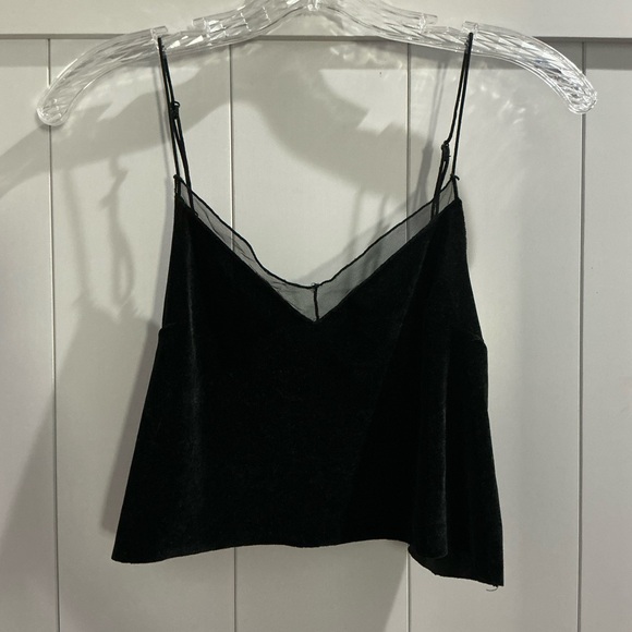 Free People Intimately Velvet Cropped Tank Black XS Raw Hem - Picture 2 of 5